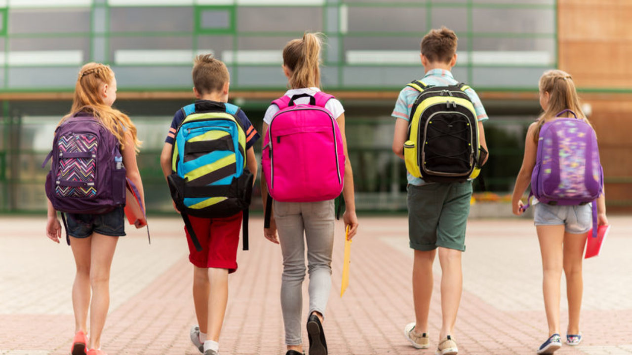 Students walking together at school, Blind or partially sig…