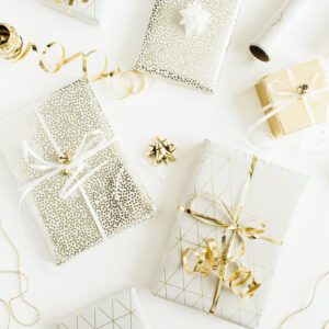 Image of gold and white wrapped gifts