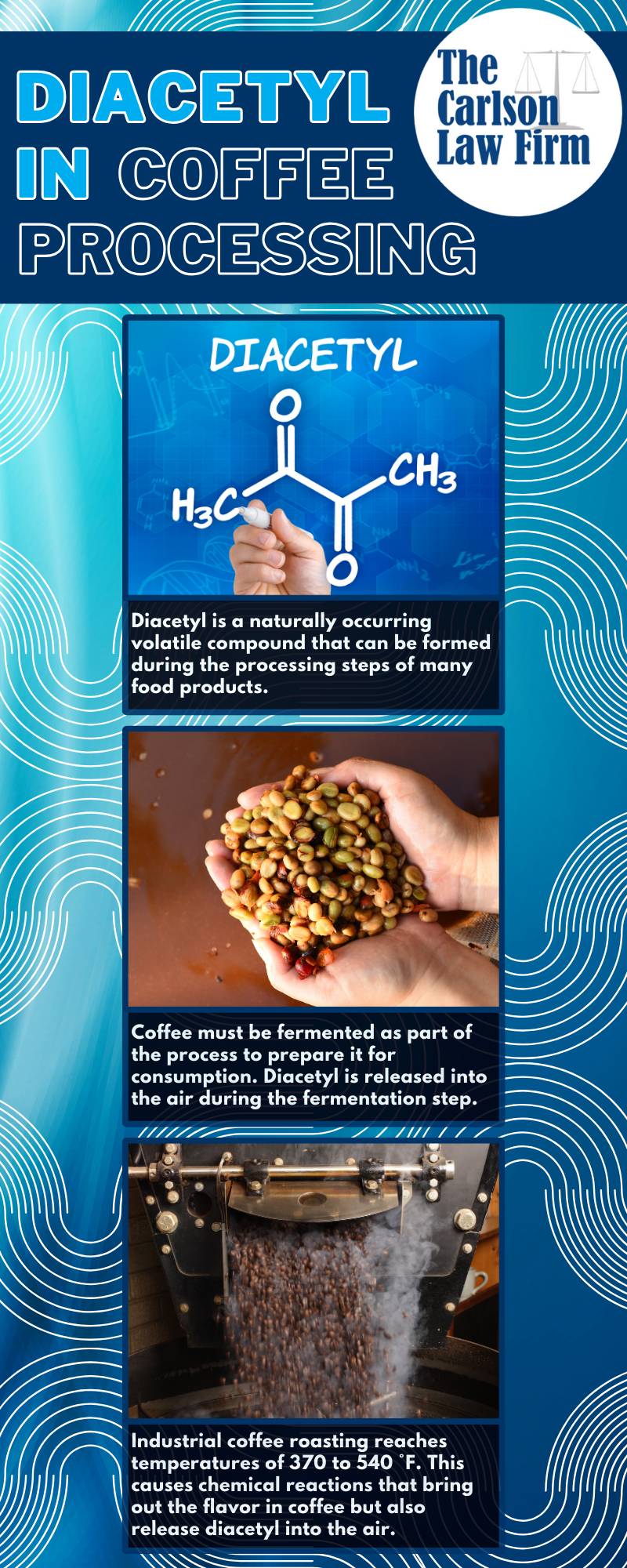 Diacetyl is a chemical present in the coffee roasting process.