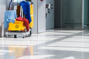 Image of janitor cart on a tile floor