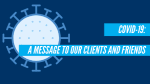 Graphic for Covid-19 message to Carlson Law Firm Clients