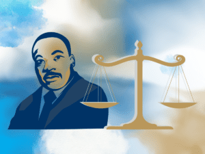 Graphic of MLK with legal scales