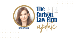 The Carlson Law Firm Update Graphic with Ruth Rizkalla