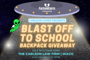 Carlson Cares Blast Off to School Backpack Giveaway Graphic