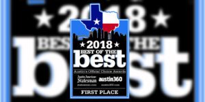 Graphic depicting The Carlson Law Firm receiving the Austin American Statesman best law firm in Austin in 2018 award