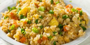 Image of fried rice on a white plate