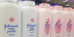 Image of Johnson's baby powder on a store shelf