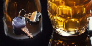 Image of glass of alcohol and car keys