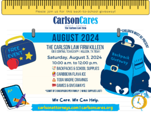 Carlson Law Firm Killeen BackPack Giveaway