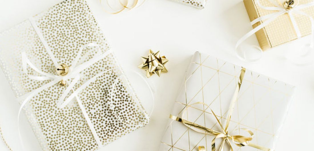 Image of gold and white wrapped gifts