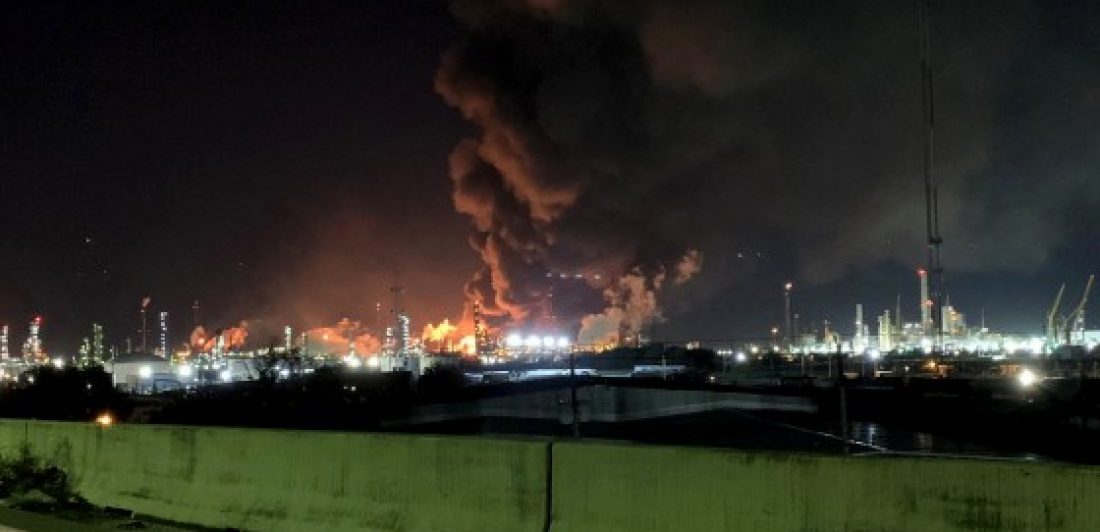 Image of an oil refinery on fire