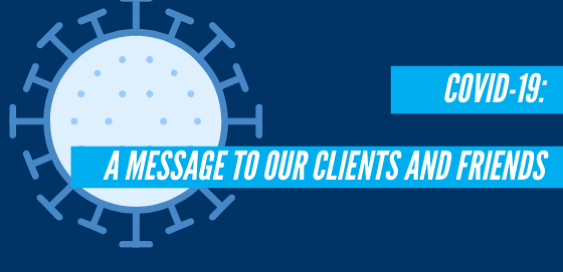 Graphic for Covid-19 message to Carlson Law Firm Clients