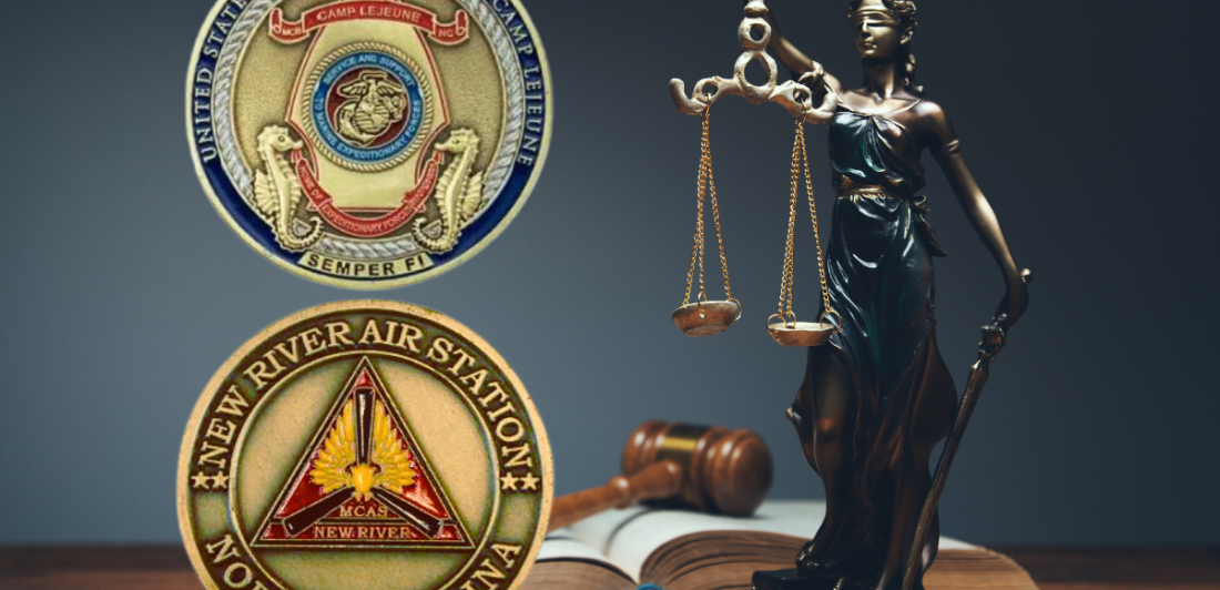 Image of military seals and lady justice