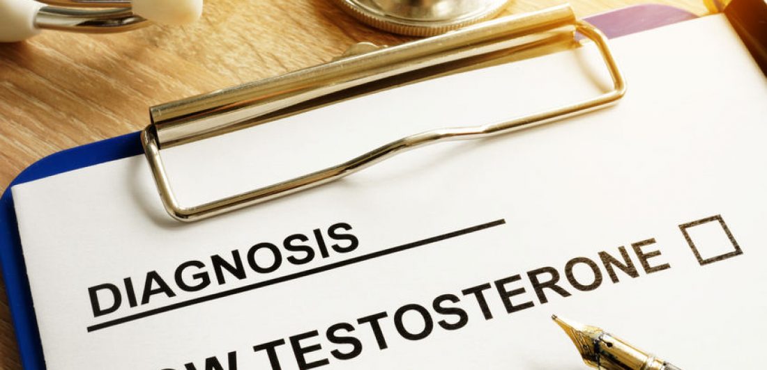 Image of a clipboard with a low testosterone diagnosis