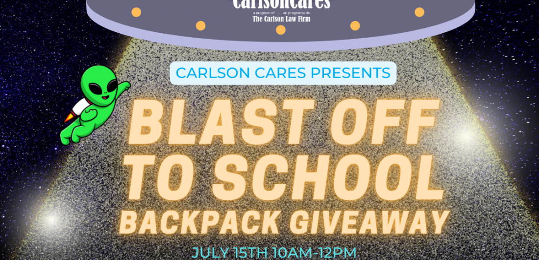 Carlson Cares Blast Off to School Backpack Giveaway Graphic