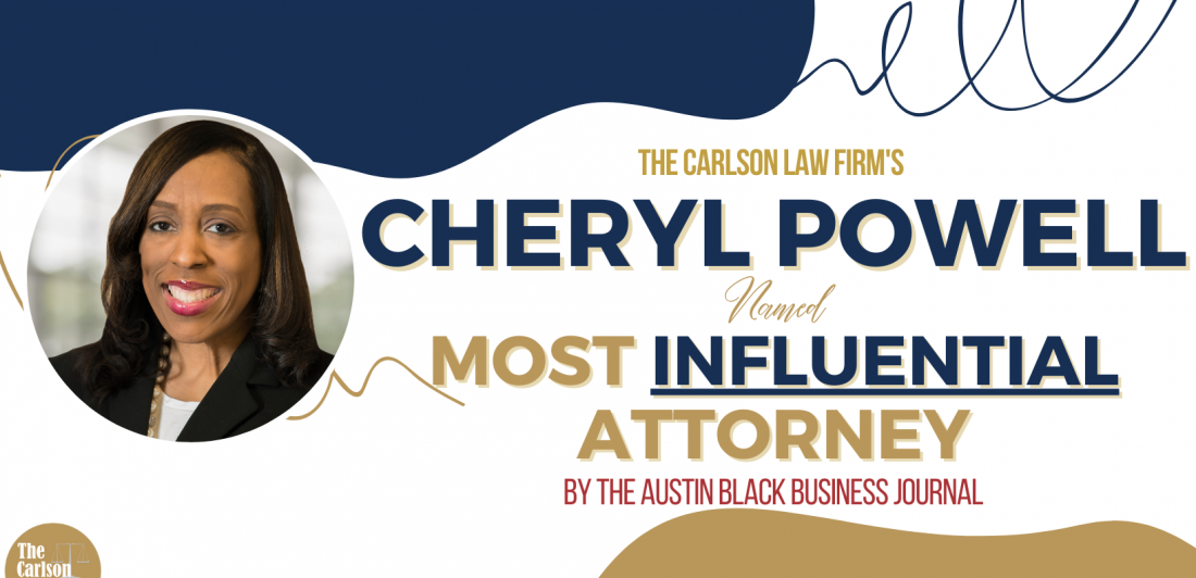 Graphic depicting Cheryl Powell being named most influential attorney by Austin Black Business Journal