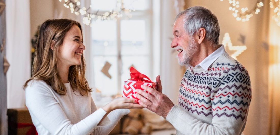 Image of man giving woman a gift