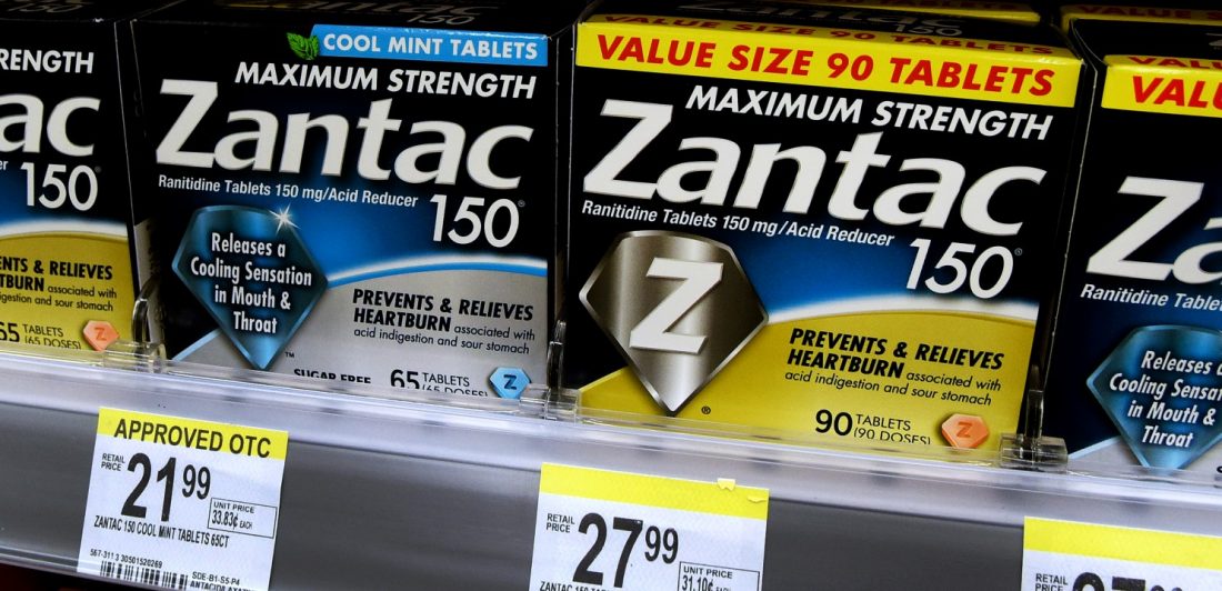 Image of various Zantac products on a store shelf