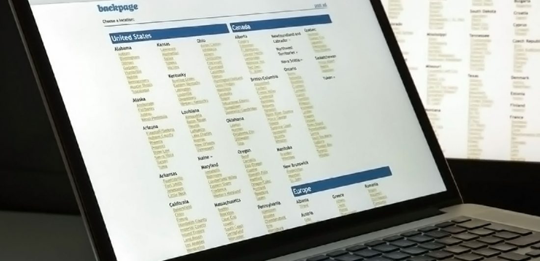 Screen depicting backpage location screen on a laptop