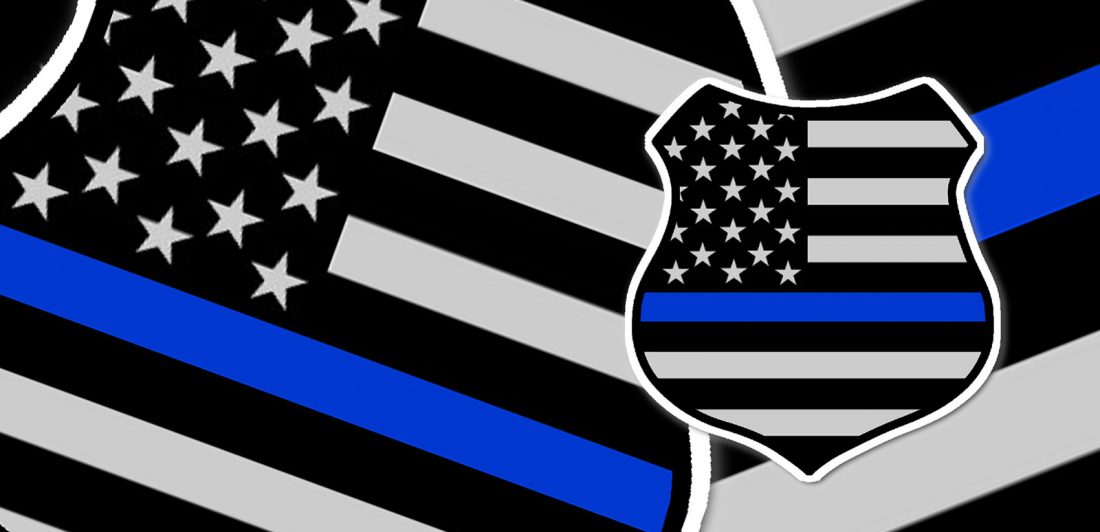 Image of police badge shaped thin blue line flag