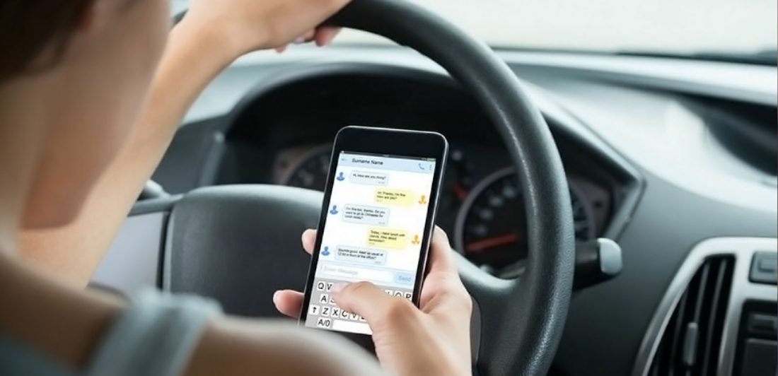 Image of a person texting and driving