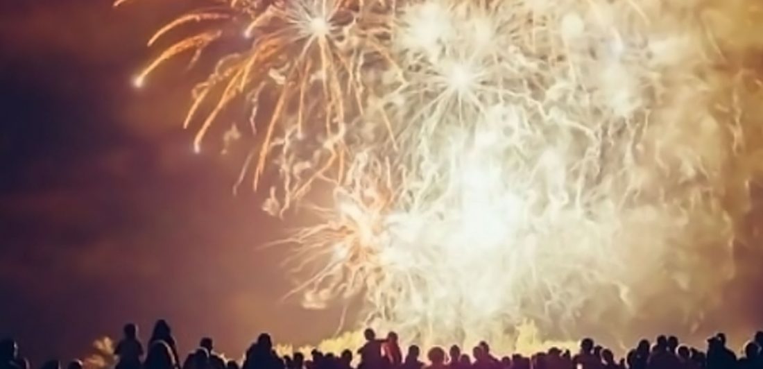 Image of crowd watching bright fireworks