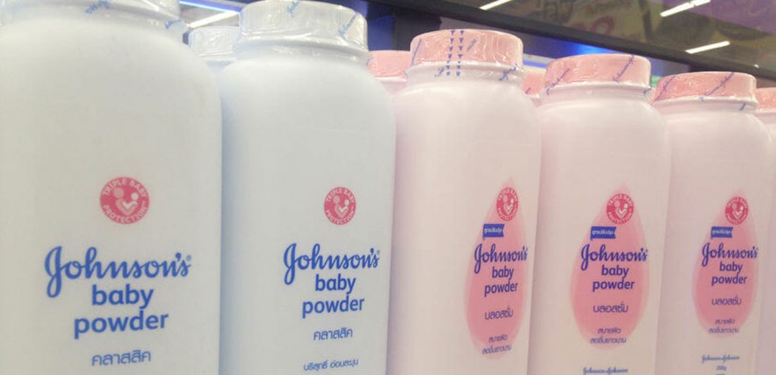 Image of Johnson's baby powder on a store shelf