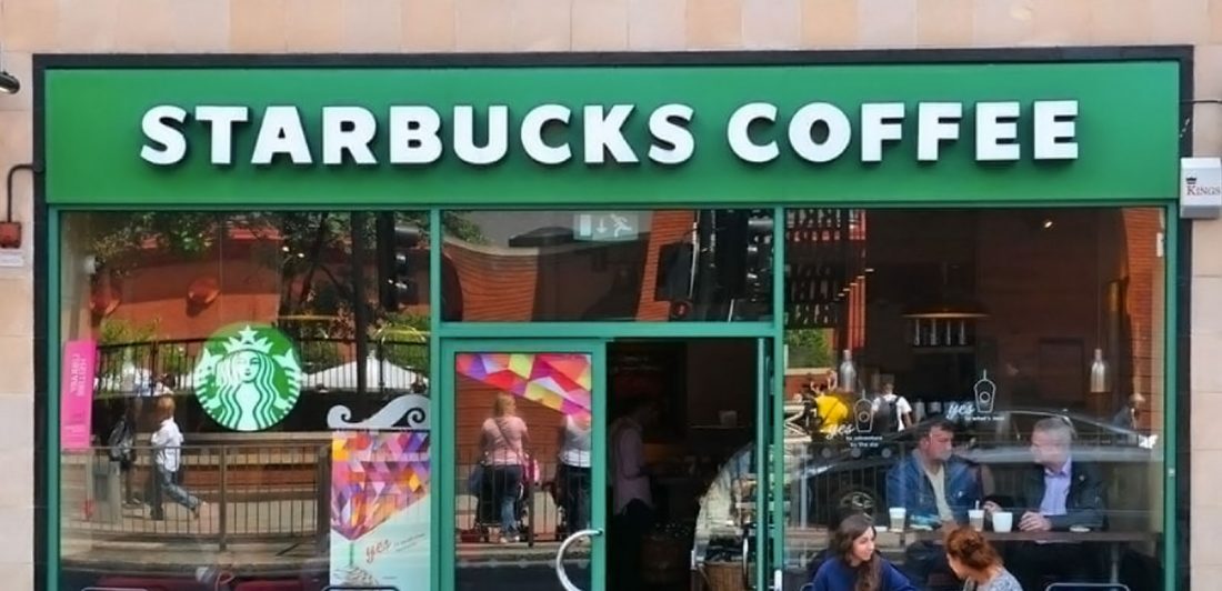 Image of the outside of a starbucks coffee shop