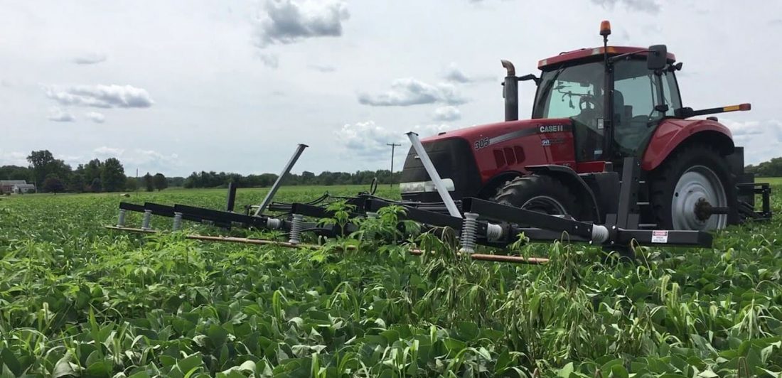 Image of tractor treating crops for weeds